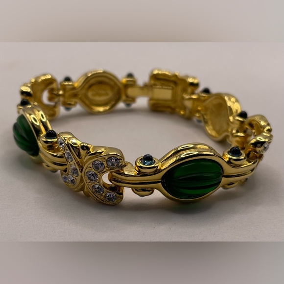 Vintage Nolan Miller Glamour Collection Green Scheherazade Gold Tone Bracelet - Picture 6 of 14